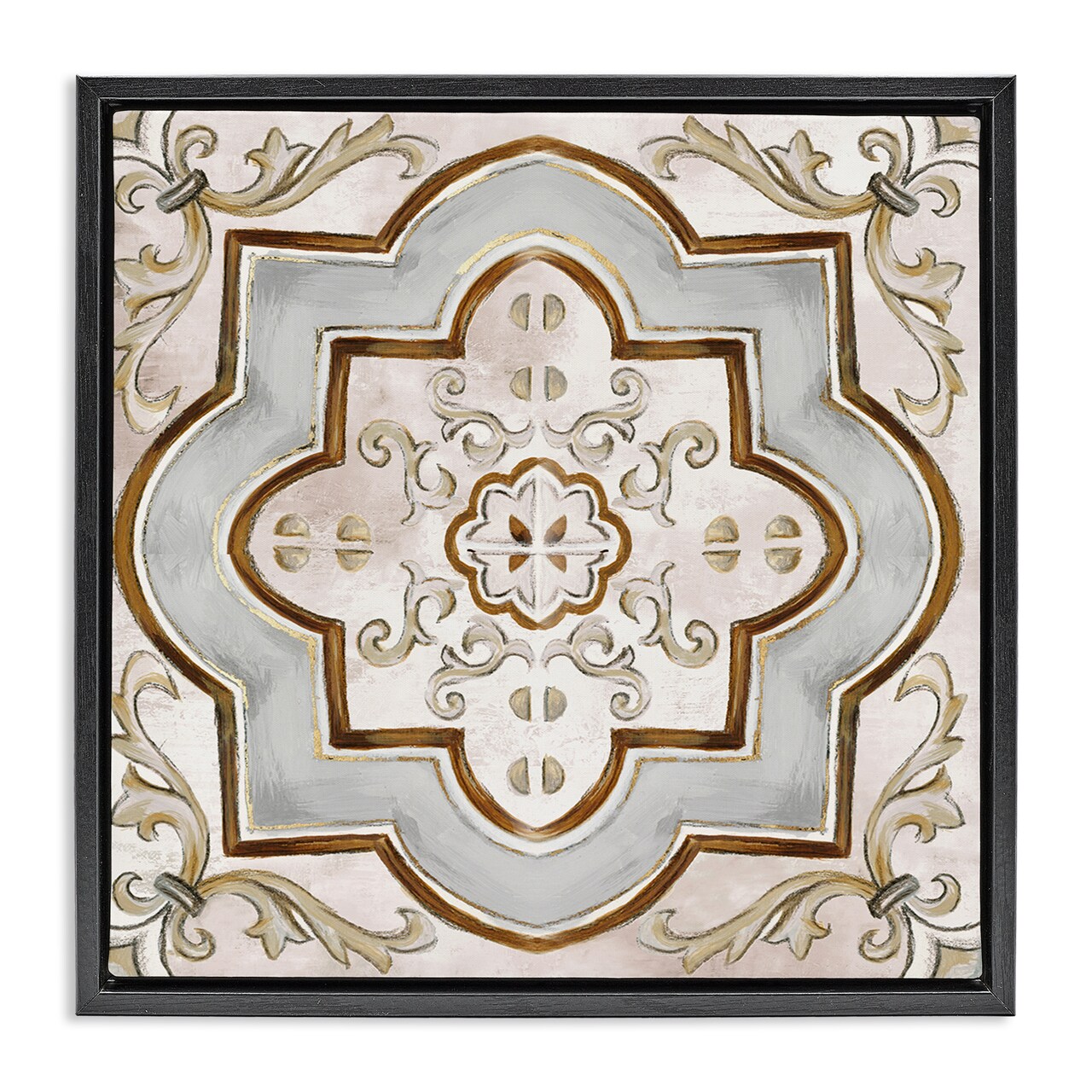Stupell Industries Traditional Symmetrical Tile Floater Framed Canvas Wall Art Design by Eli Jones